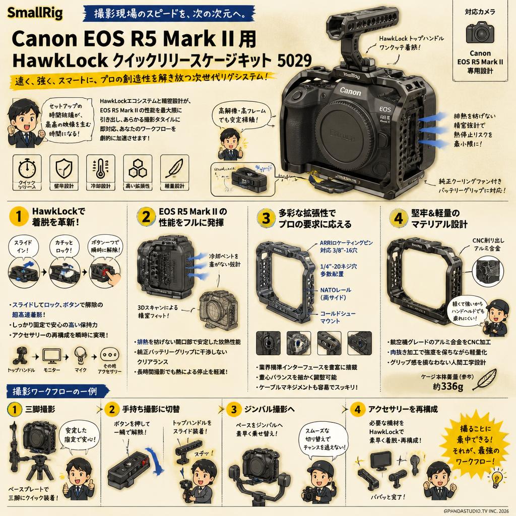 SmallRig Canon EOS R5 Mark II 用 HawkLock クイックリリースケージキット 5029 概要