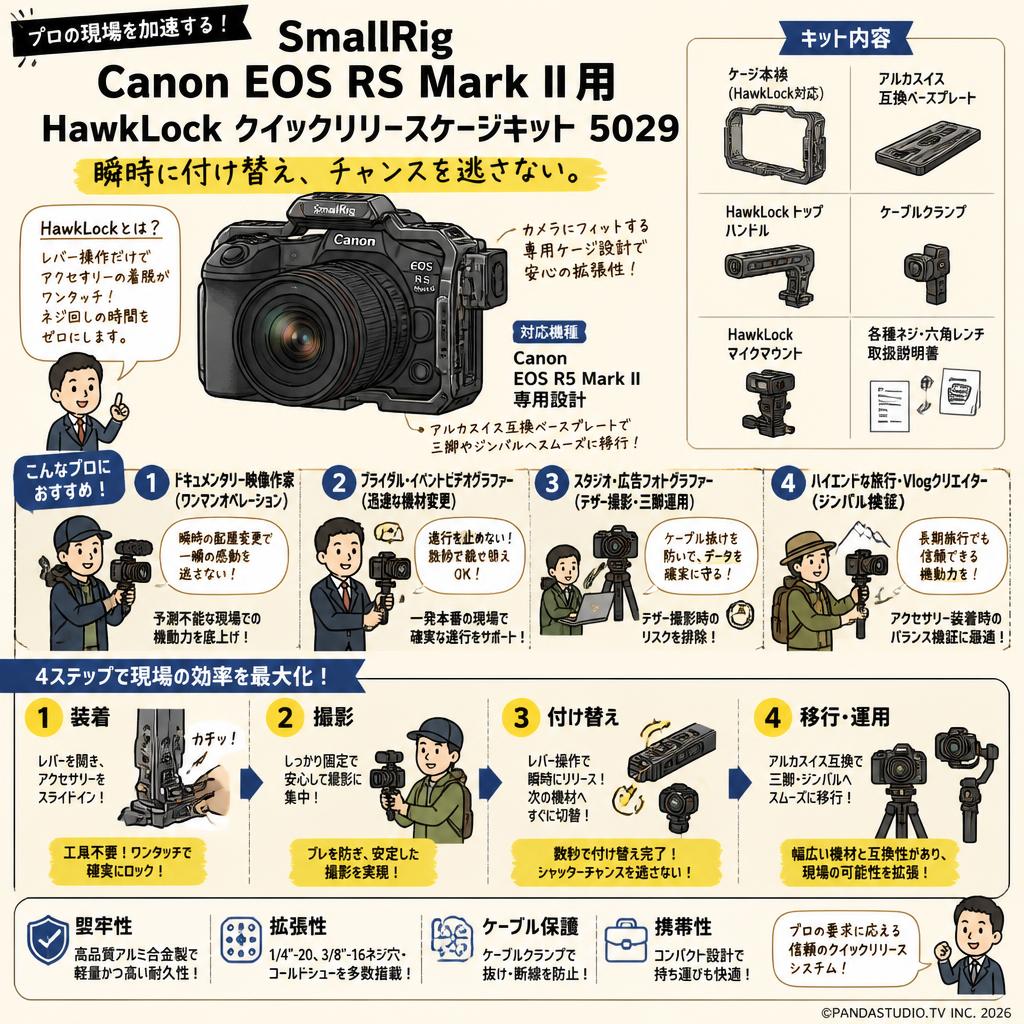 SmallRig Canon EOS R5 Mark II 用 HawkLock クイックリリースケージキット 5029 おもな対象のお客様
