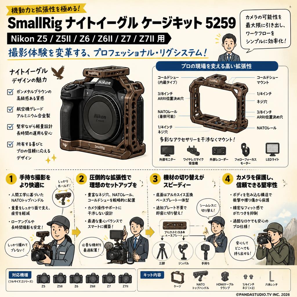 SmallRig Nikon Z5 / Z5II / Z6 / Z6II / Z7 / Z7II 用「ナイトイーグル」ケージキット 5259 概要
