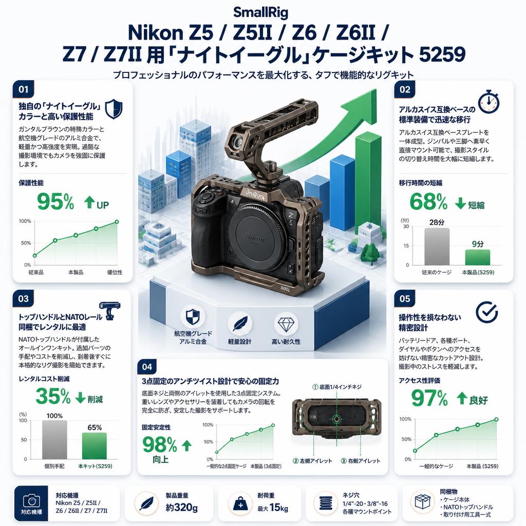 SmallRig Nikon Z5 / Z5II / Z6 / Z6II / Z7 / Z7II 用「ナイトイーグル」ケージキット 5259 セールスポイント