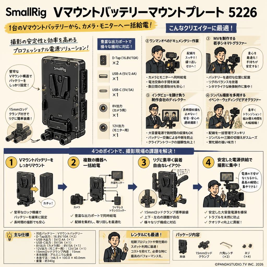 SmallRig Vマウントバッテリーマウントプレート 5226 おもな対象のお客様