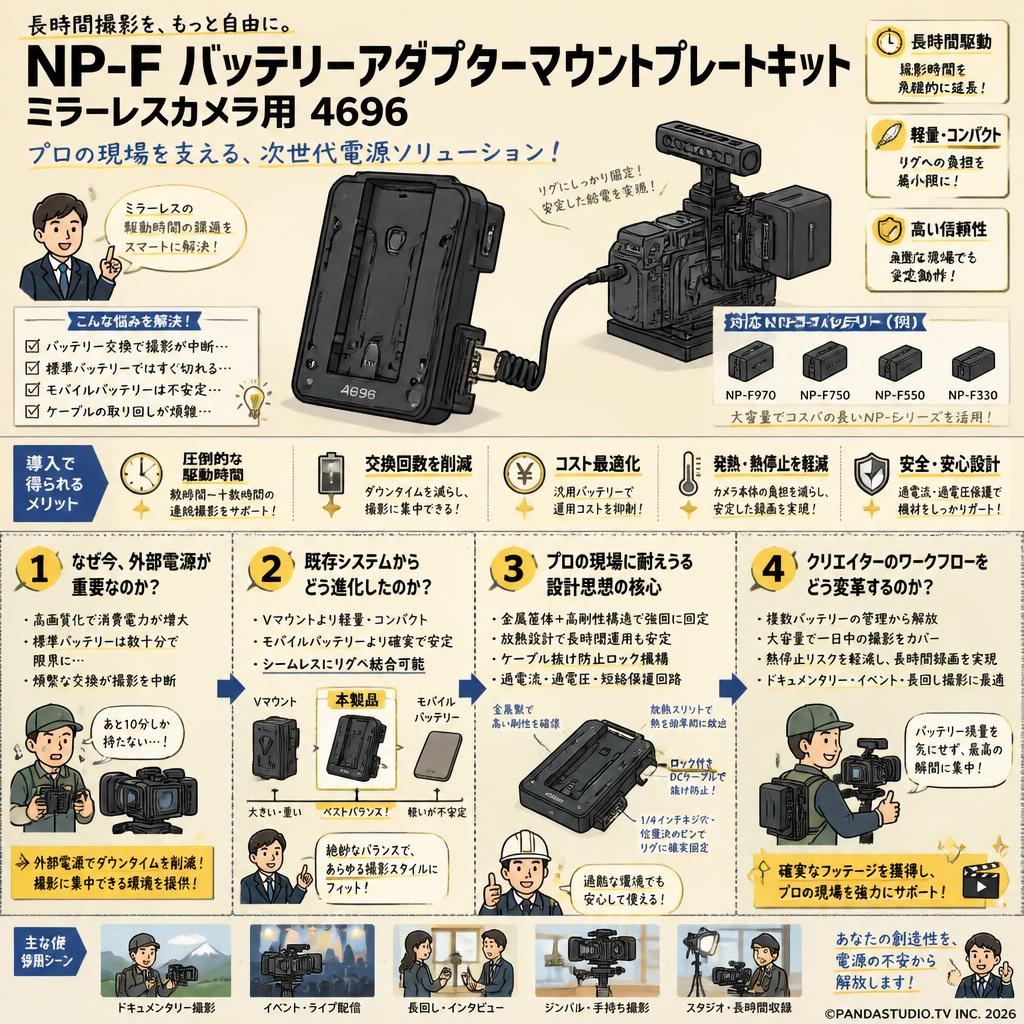 NP-F バッテリーアダプターマウントプレートキットミラーレスカメラ用 4696 概要