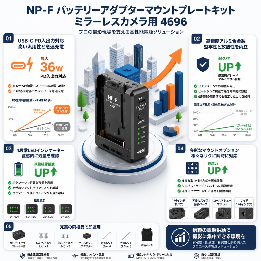 NP-F バッテリーアダプターマウントプレートキットミラーレスカメラ用 4696 セールスポイント