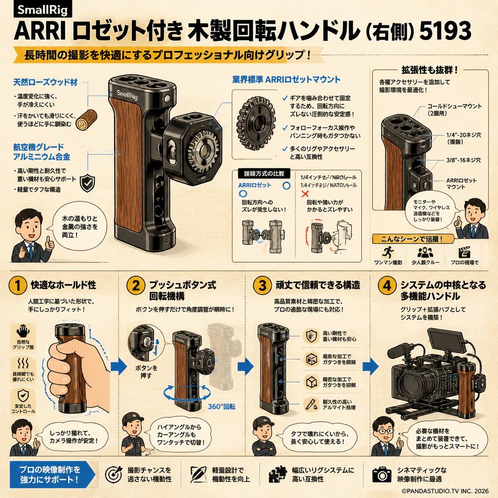SmallRig ARRI ロゼット付き 木製回転ハンドル（右側）5193 概要