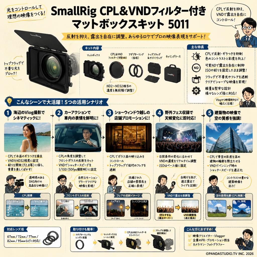 SmallRig CPL&VNDフィルター付きマットボックスキット 5011 用途