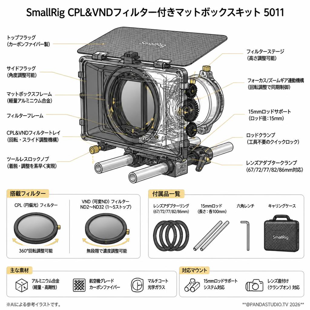 SmallRig CPL&VNDフィルター付きマットボックスキット 5011 スペック