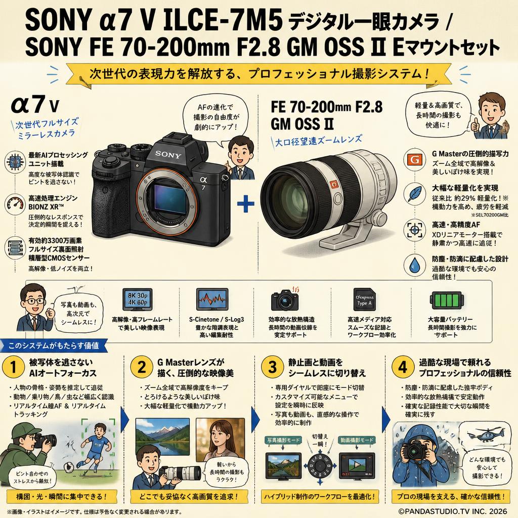 SONY α7 V ILCE-7M5デジタル一眼カメラ / SONY FE 70-200mm F2.8 GM OSS II Eマウントセット 概要