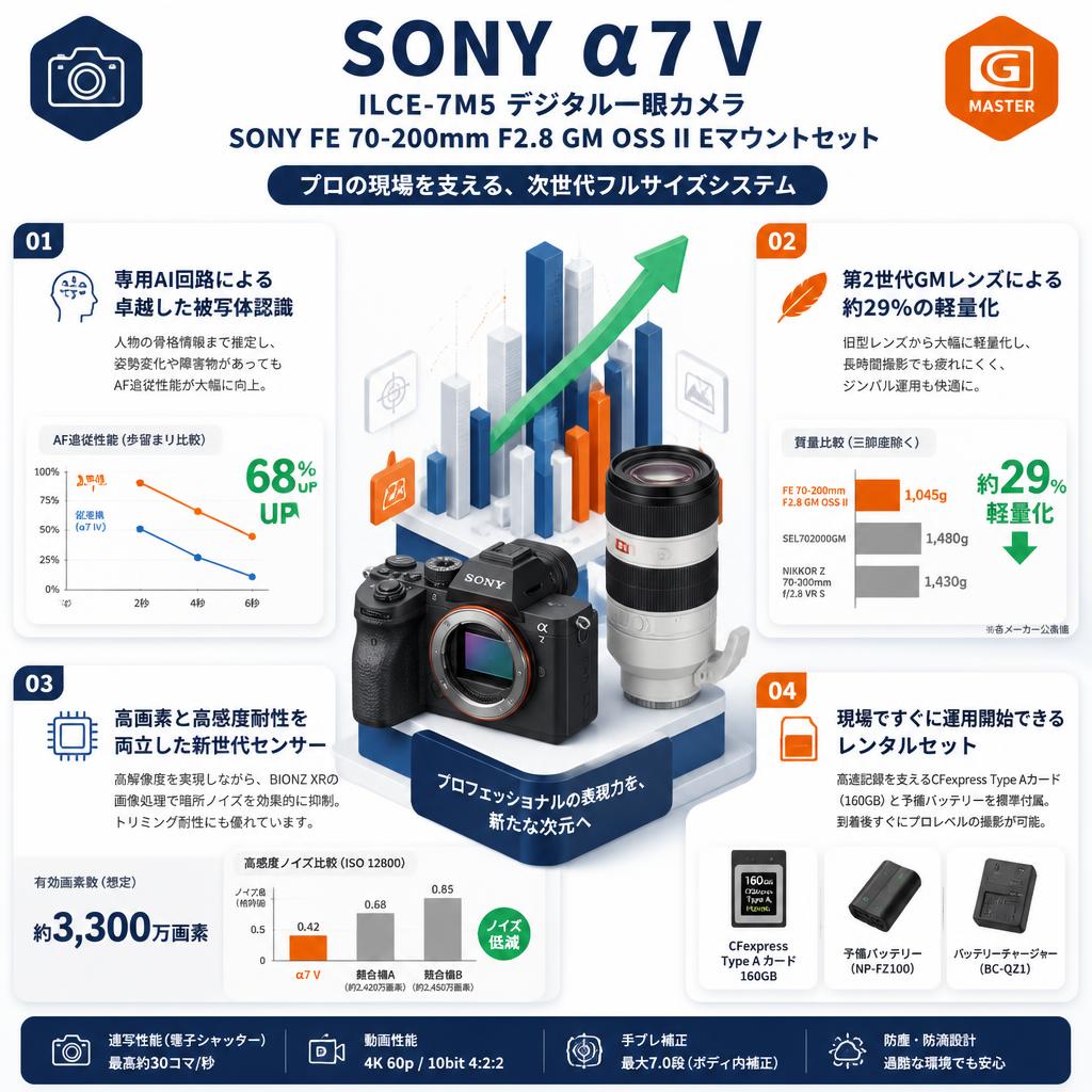 SONY α7 V ILCE-7M5デジタル一眼カメラ / SONY FE 70-200mm F2.8 GM OSS II Eマウントセット セールスポイント