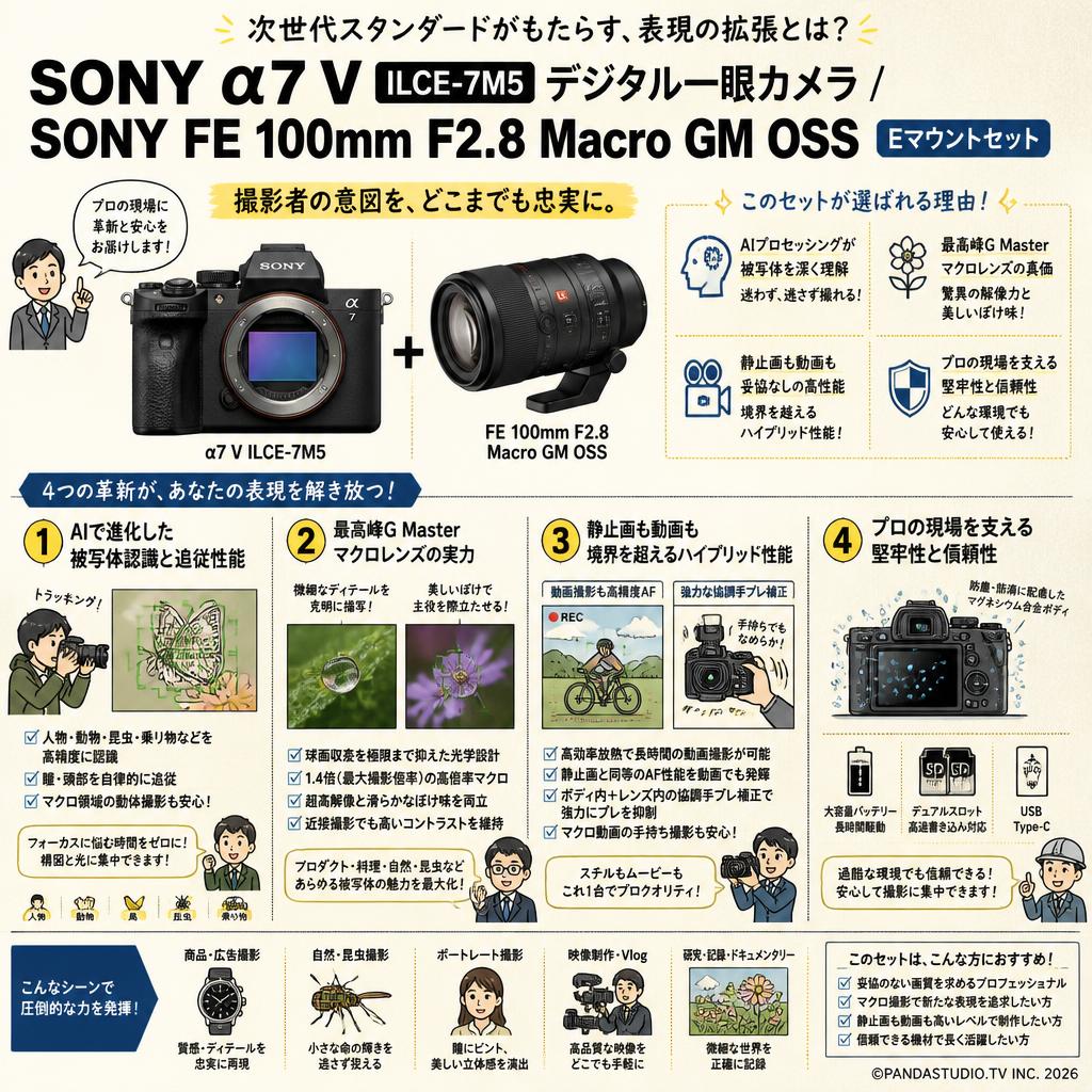 SONY α7 V ILCE-7M5デジタル一眼カメラ / SONY FE 100mm F2.8 Macro GM OSS  Eマウント セット 概要
