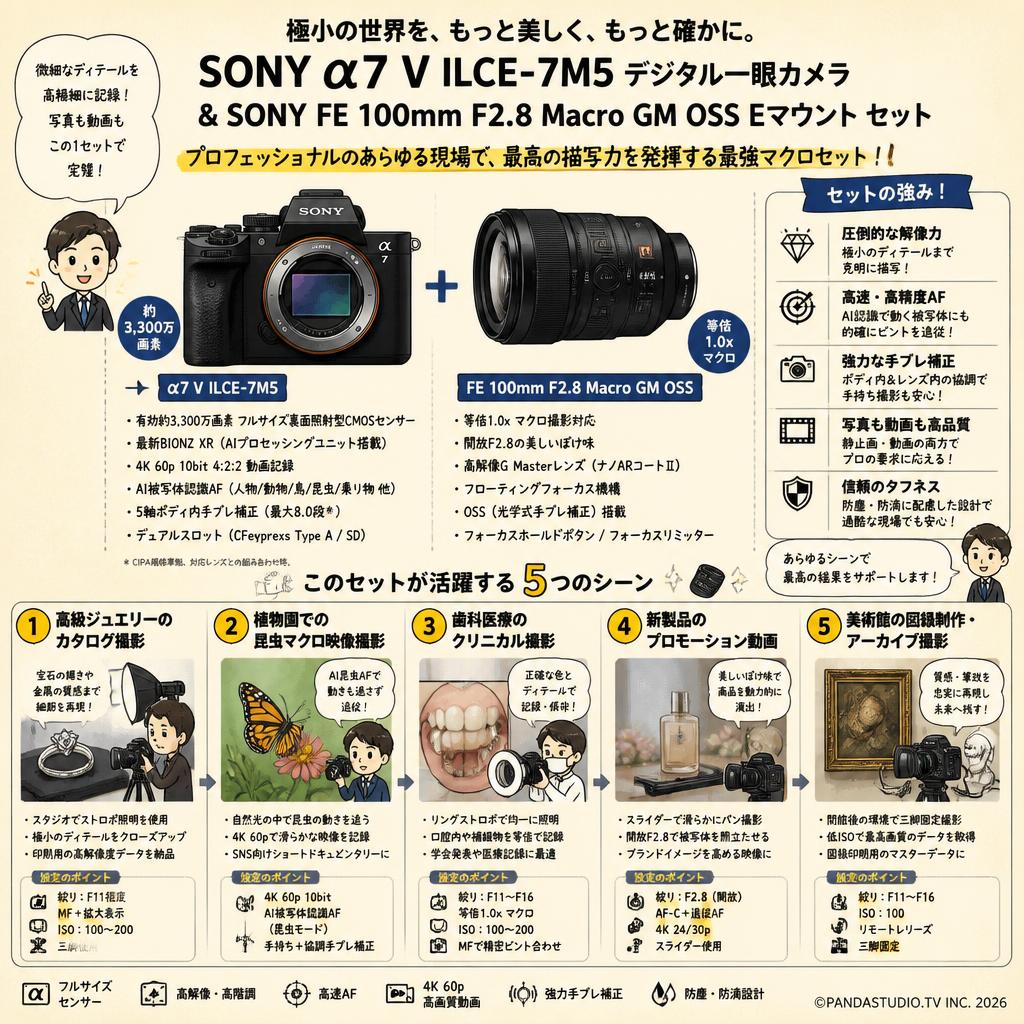 SONY α7 V ILCE-7M5デジタル一眼カメラ / SONY FE 100mm F2.8 Macro GM OSS  Eマウント セット 用途