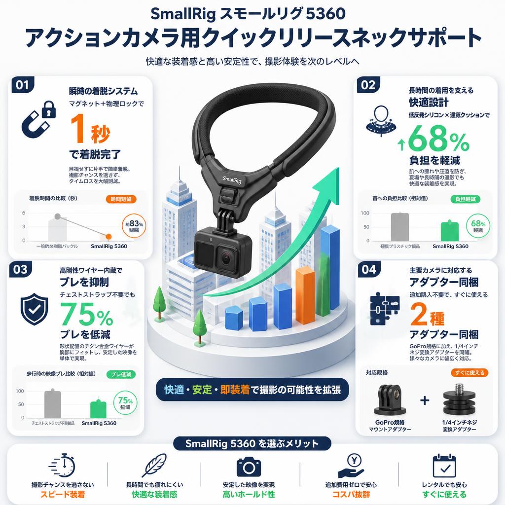 SmallRig スモールリグ 5360 アクションカメラ用クイックリリースネックサポート セールスポイント