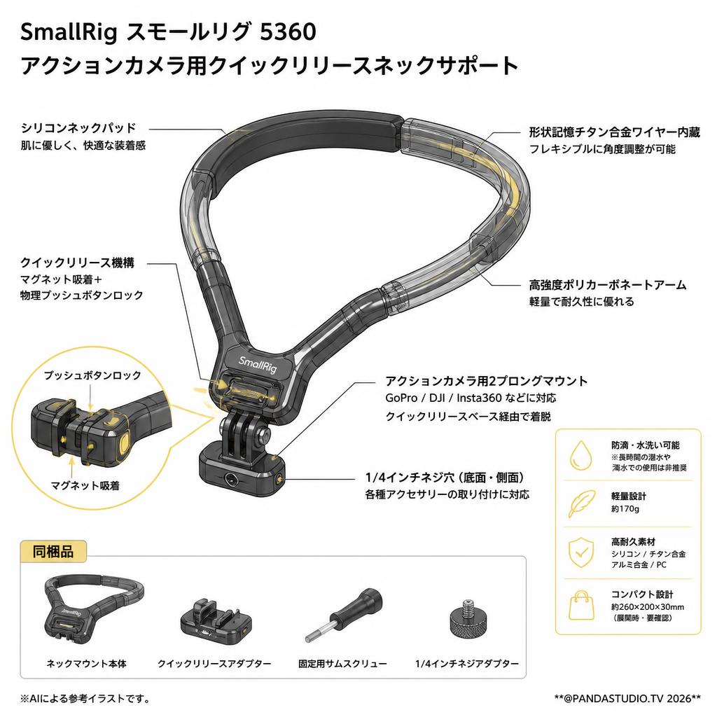 SmallRig スモールリグ 5360 アクションカメラ用クイックリリースネックサポート スペック