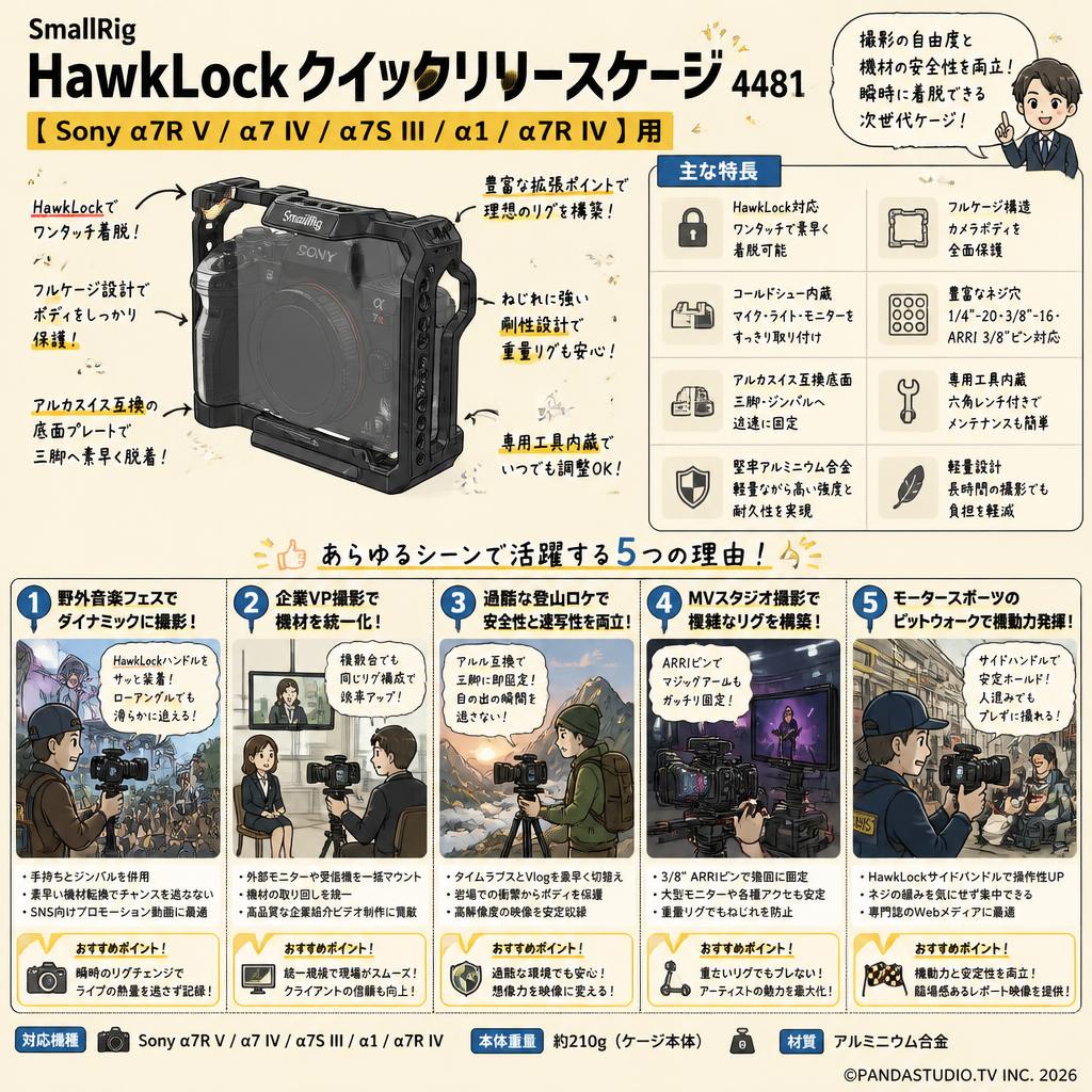 SmallRIg HawkLock クイックリリースケージ【 Sony α 7R V/α 7 IV/α 7S III/α 1/α 7R IV 】用 4481 用途