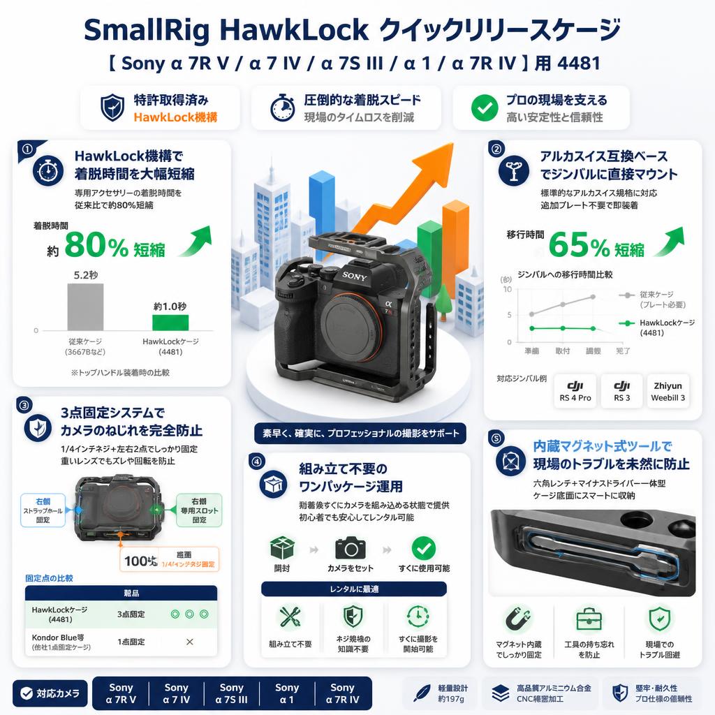 SmallRIg HawkLock クイックリリースケージ【 Sony α 7R V/α 7 IV/α 7S III/α 1/α 7R IV 】用 4481 セールスポイント
