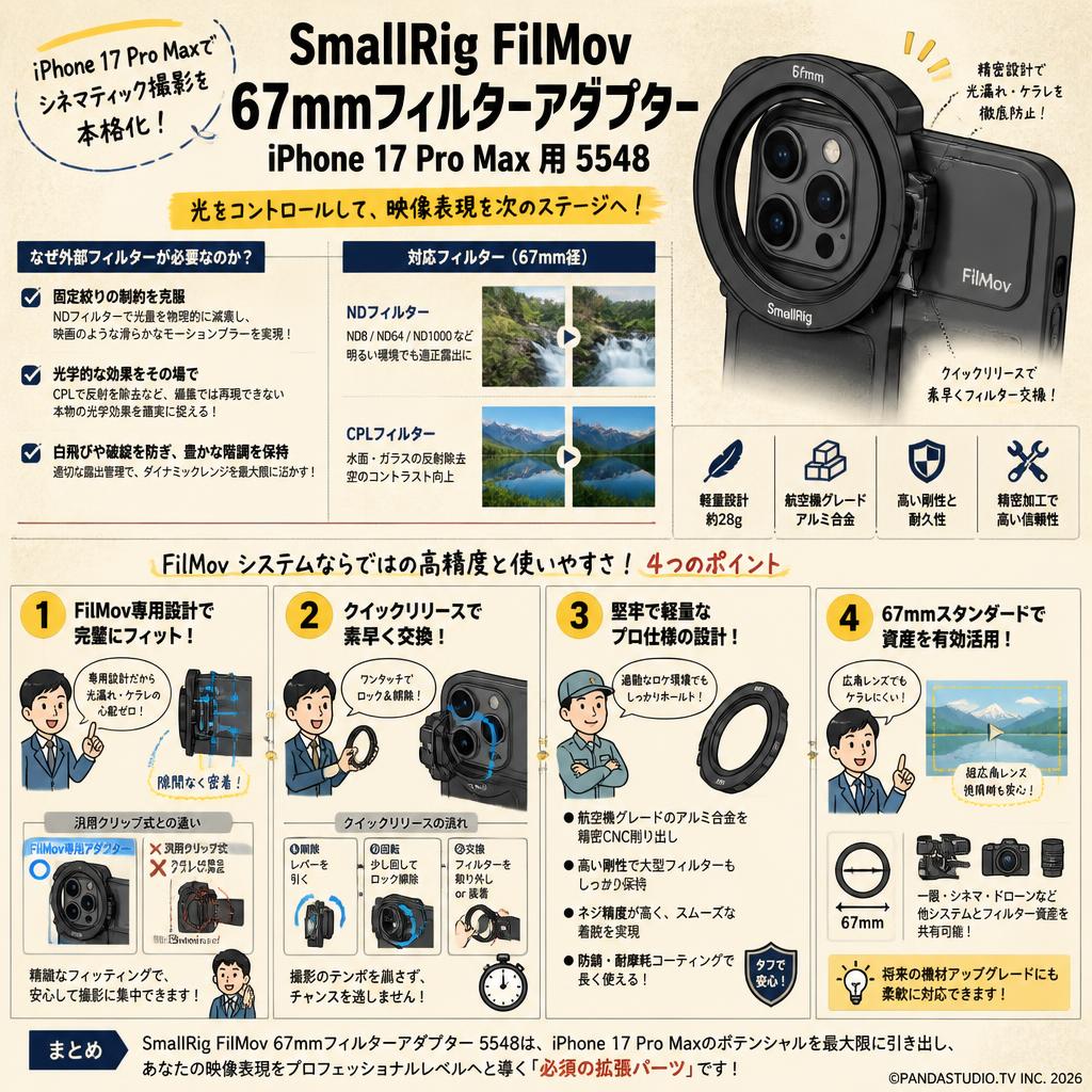 SmallRig FilMov Attachable 67mmフィルターアダプターiPhone 17 Pro Max 用 5548 概要