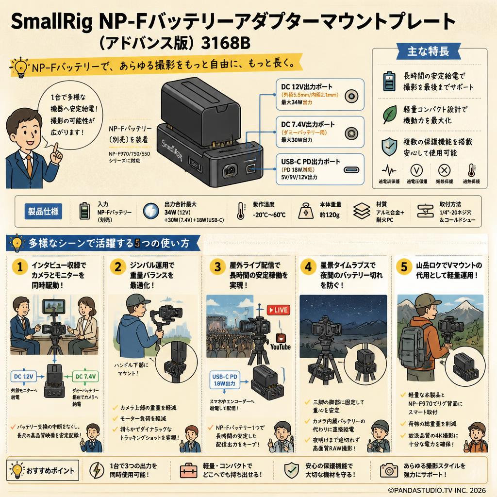 SmallRig NP-Fバッテリーアダプターマウントプレート（アドバンス版）3168B 用途