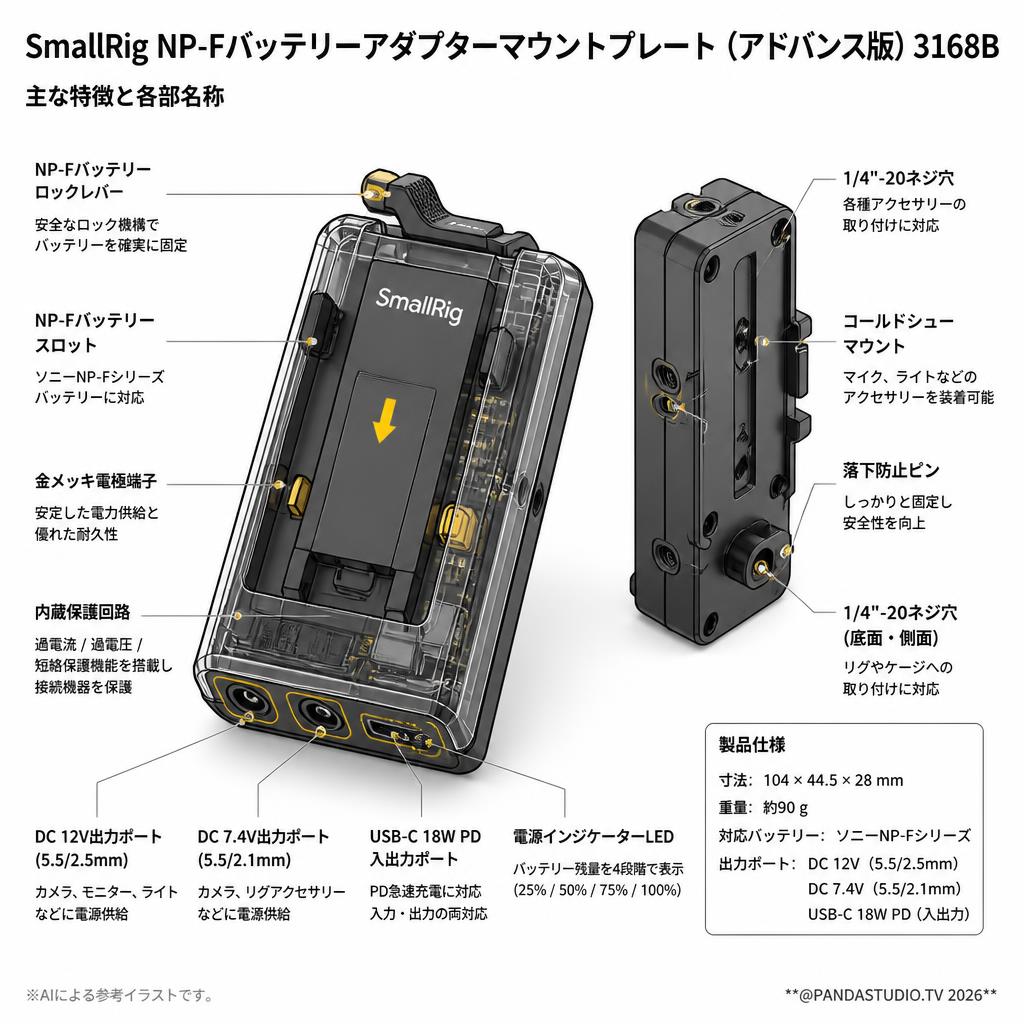 SmallRig NP-Fバッテリーアダプターマウントプレート（アドバンス版）3168B スペック