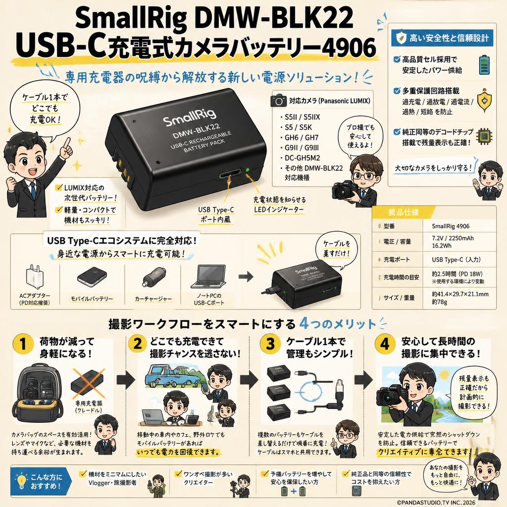 SmallRig DMW-BLK22 USB-C充電式カメラバッテリー4906 概要