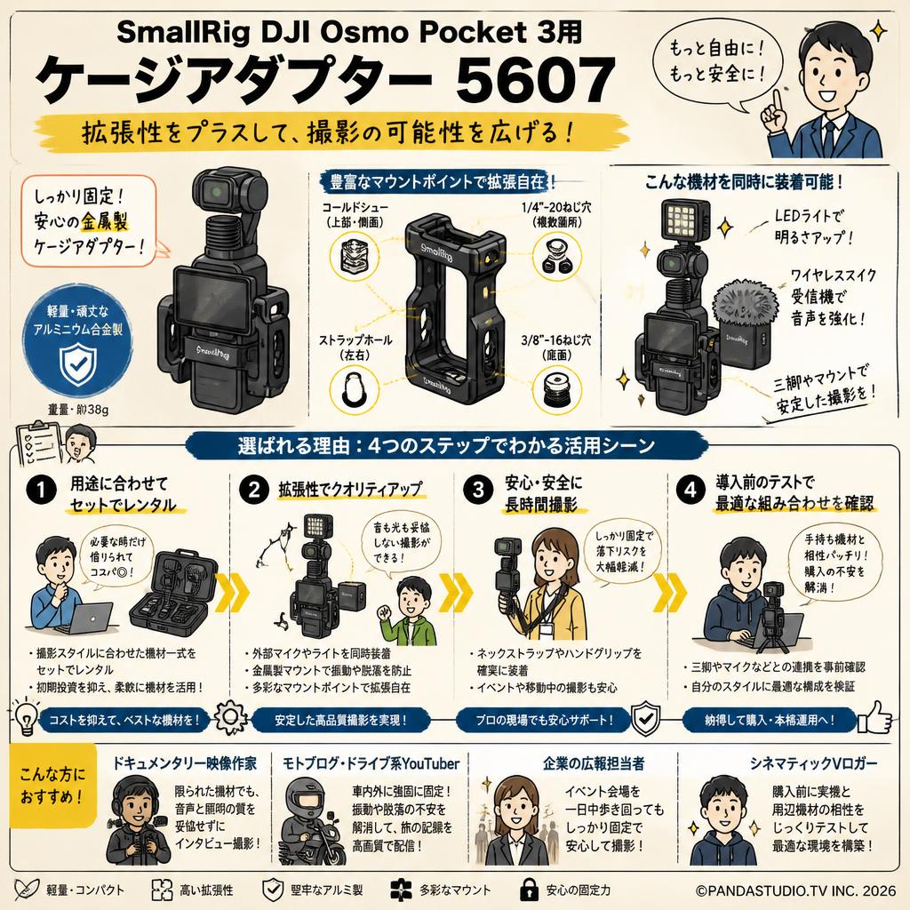 SmallRig DJI Osmo Pocket 3用ケージアダプター 5607 おもな対象のお客様