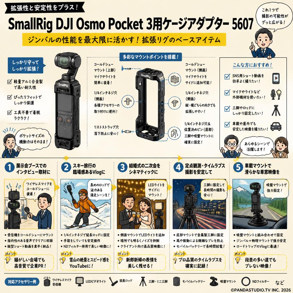 SmallRig DJI Osmo Pocket 3用ケージアダプター 5607 用途