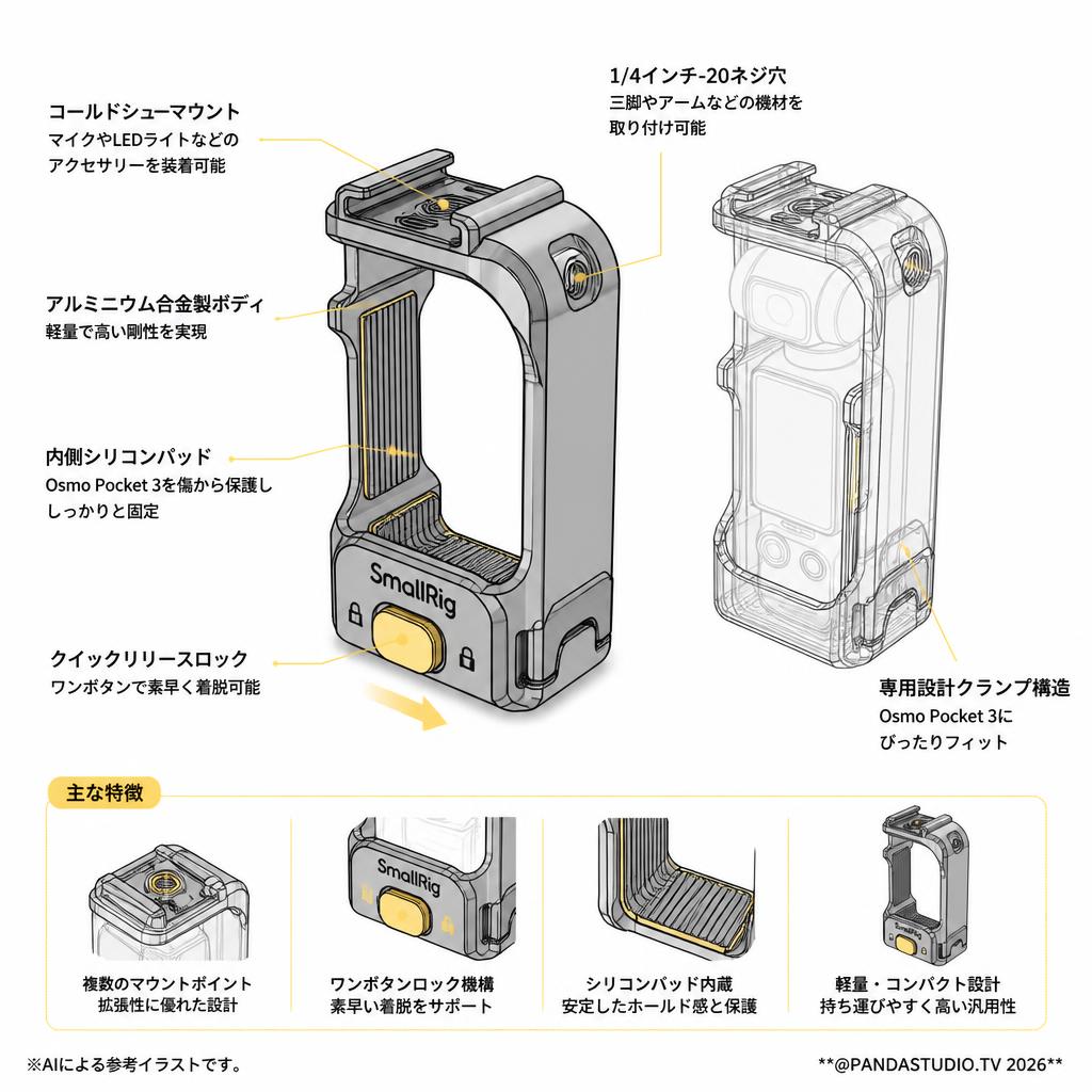 SmallRig DJI Osmo Pocket 3用ケージアダプター 5607 スペック