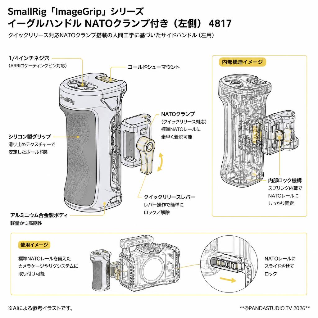 SmallRig 「ImageGrip」シリーズ イーグルハンドル NATOクランプ付き（左側） 4817 スペック