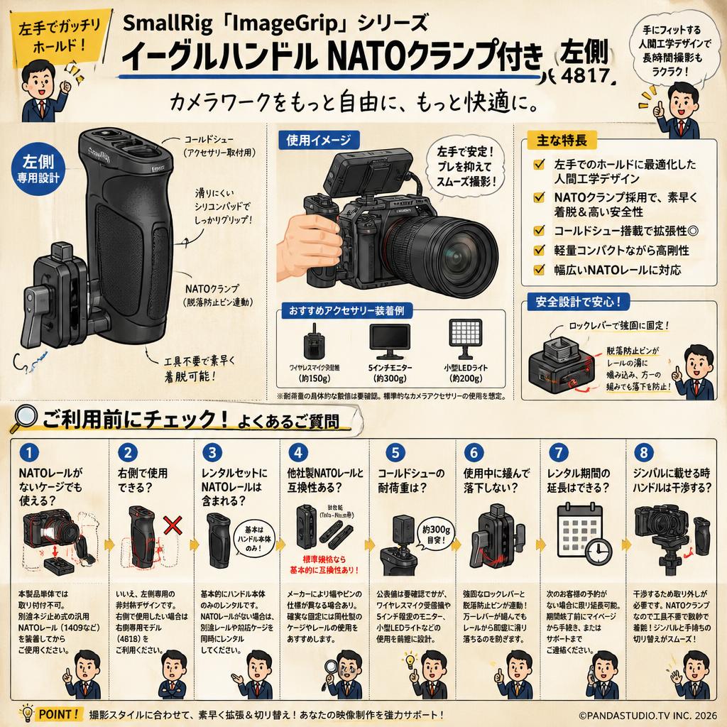 SmallRig 「ImageGrip」シリーズ イーグルハンドル NATOクランプ付き（左側） 4817 FAQ（よくある質問と答え）