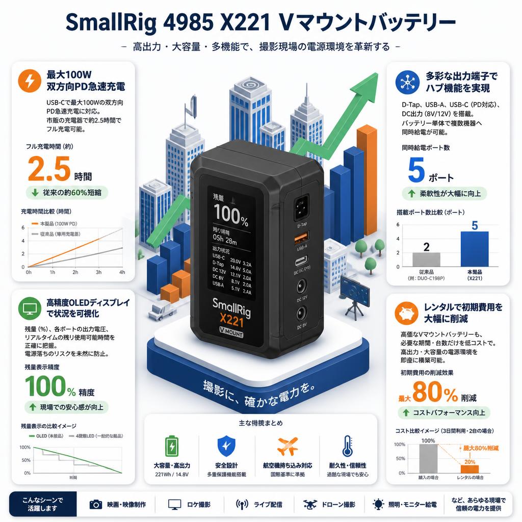 SmallRig 4985 X221 Vマウントバッテリー セールスポイント
