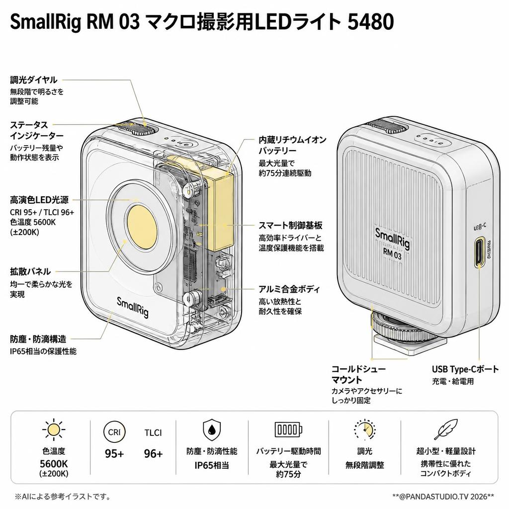 SmallRig RM 03 マクロ撮影用LEDライト 5480 スペック