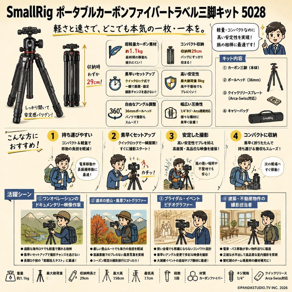 SmallRig ポータブルカーボンファイバートラベル三脚キット 5028 おもな対象のお客様