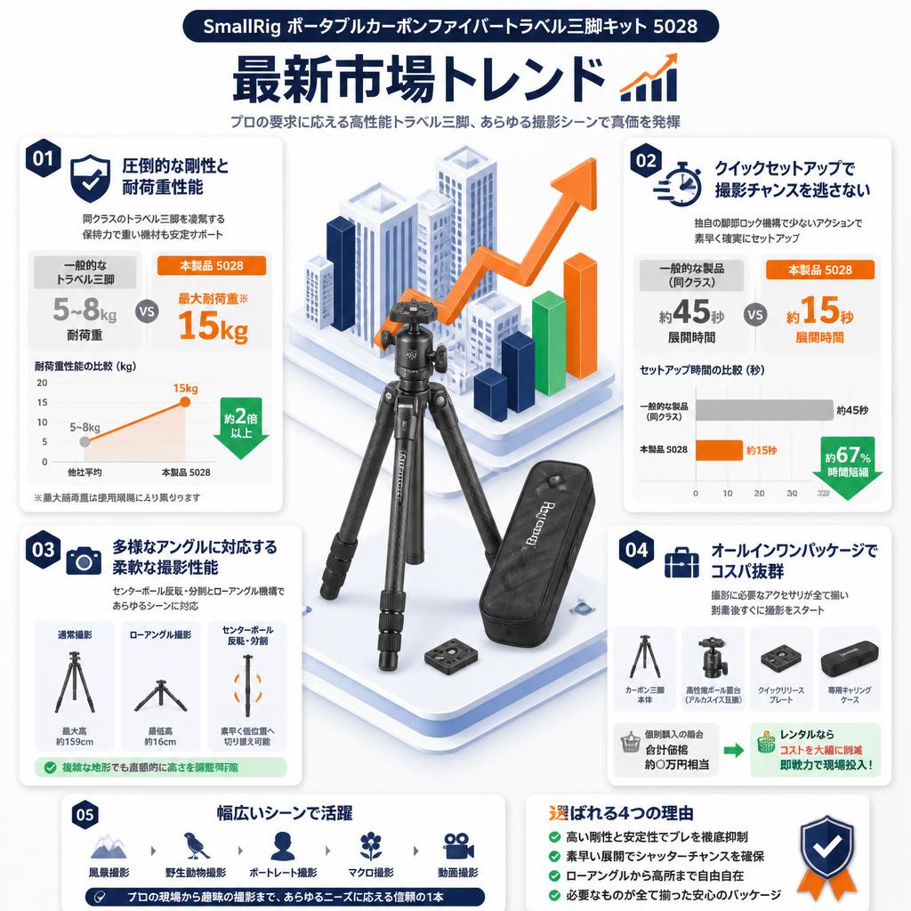 SmallRig ポータブルカーボンファイバートラベル三脚キット 5028 セールスポイント