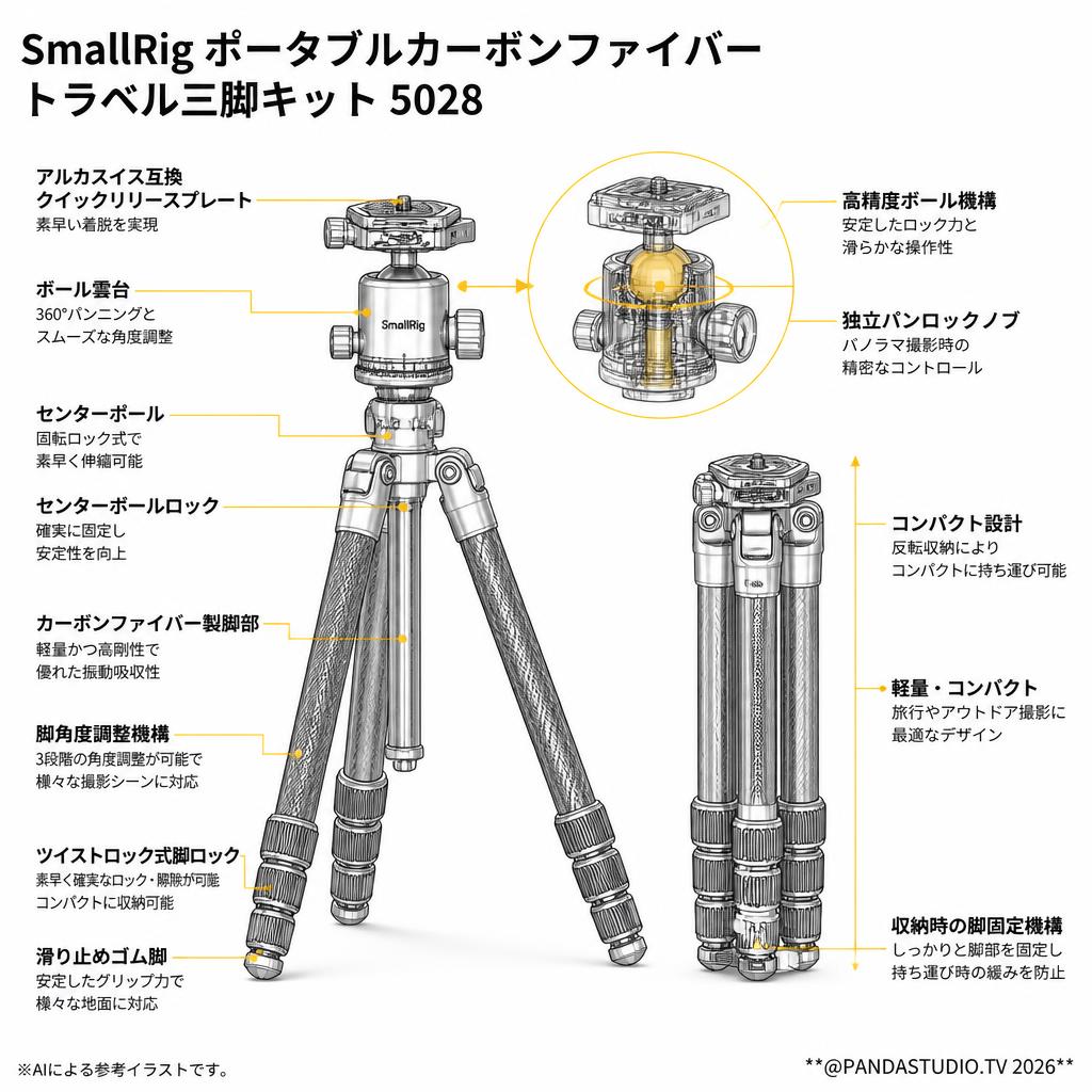 SmallRig ポータブルカーボンファイバートラベル三脚キット 5028 スペック
