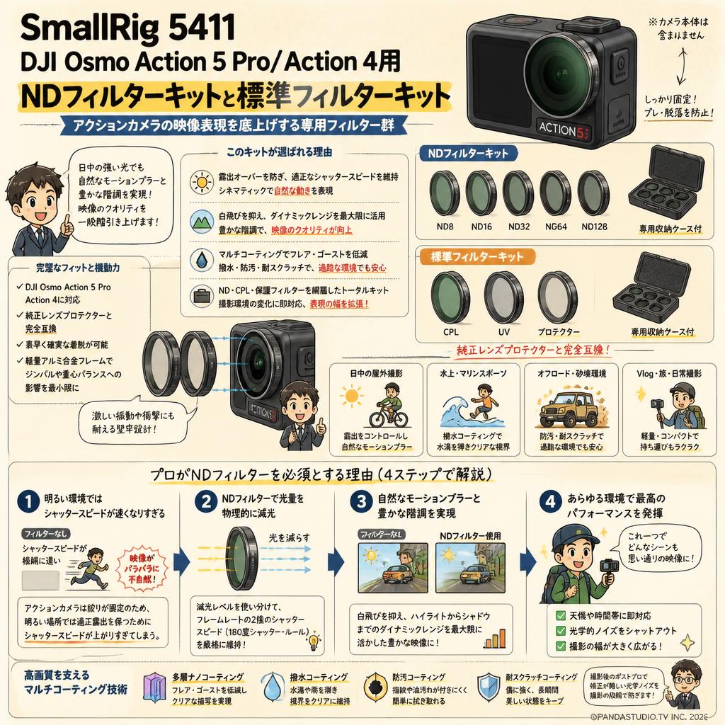 SmallRig 5411 DJI Osmo Action  5 Pro/Action 4用 NDフィルターキットと標準フィルターキット 概要