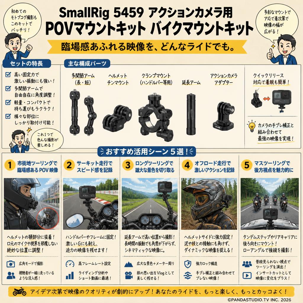 SmallRig 5459 アクションカメラ用 POVマウントキット バイクマウントキット 用途