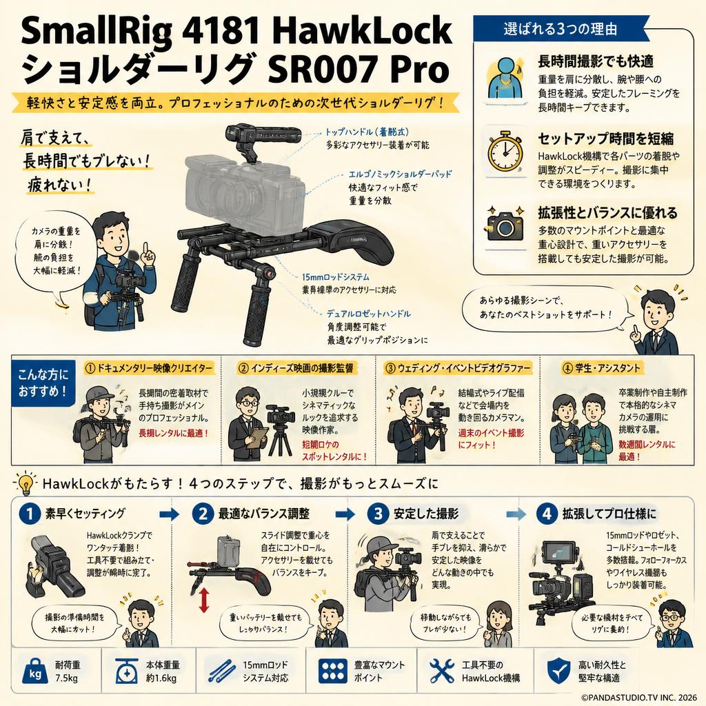 SmallRig 4181 HawkLock ショルダーリグ SR007 Pro おもな対象のお客様
