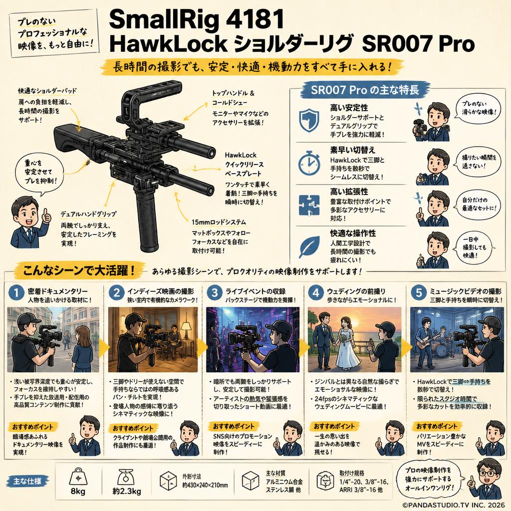 SmallRig 4181 HawkLock ショルダーリグ SR007 Pro 用途