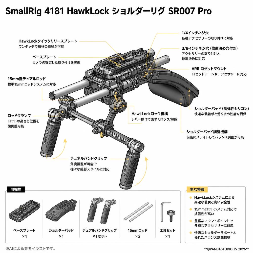 SmallRig 4181 HawkLock ショルダーリグ SR007 Pro スペック