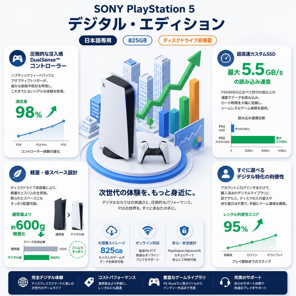 SONY PlayStation 5 デジタル・エディション 日本語専用  825GB ディスクドライブ非搭載 (CFI-2200B01) セールスポイント