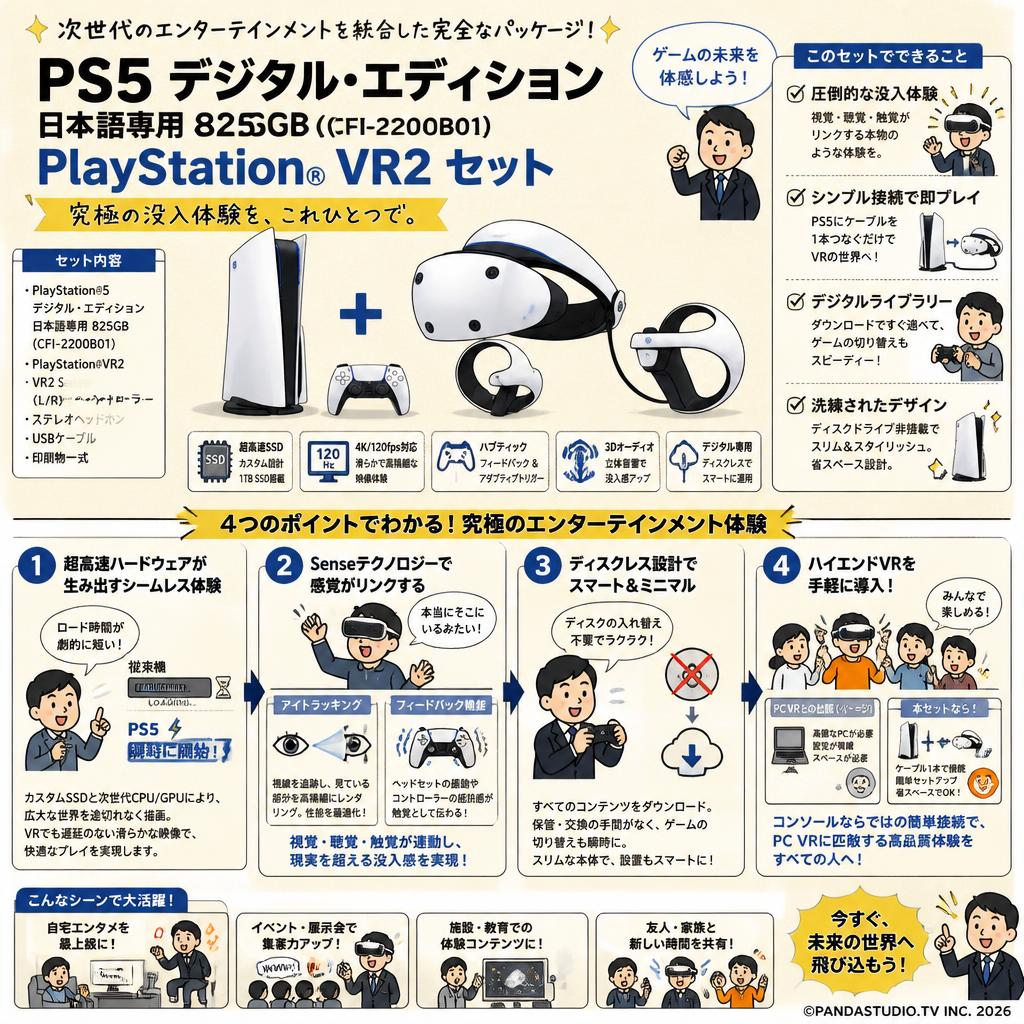 SONY PlayStation 5 デジタル・エディション 日本語専用  825GB (CFI-2200B01) / PlayStation VR2 セット 概要