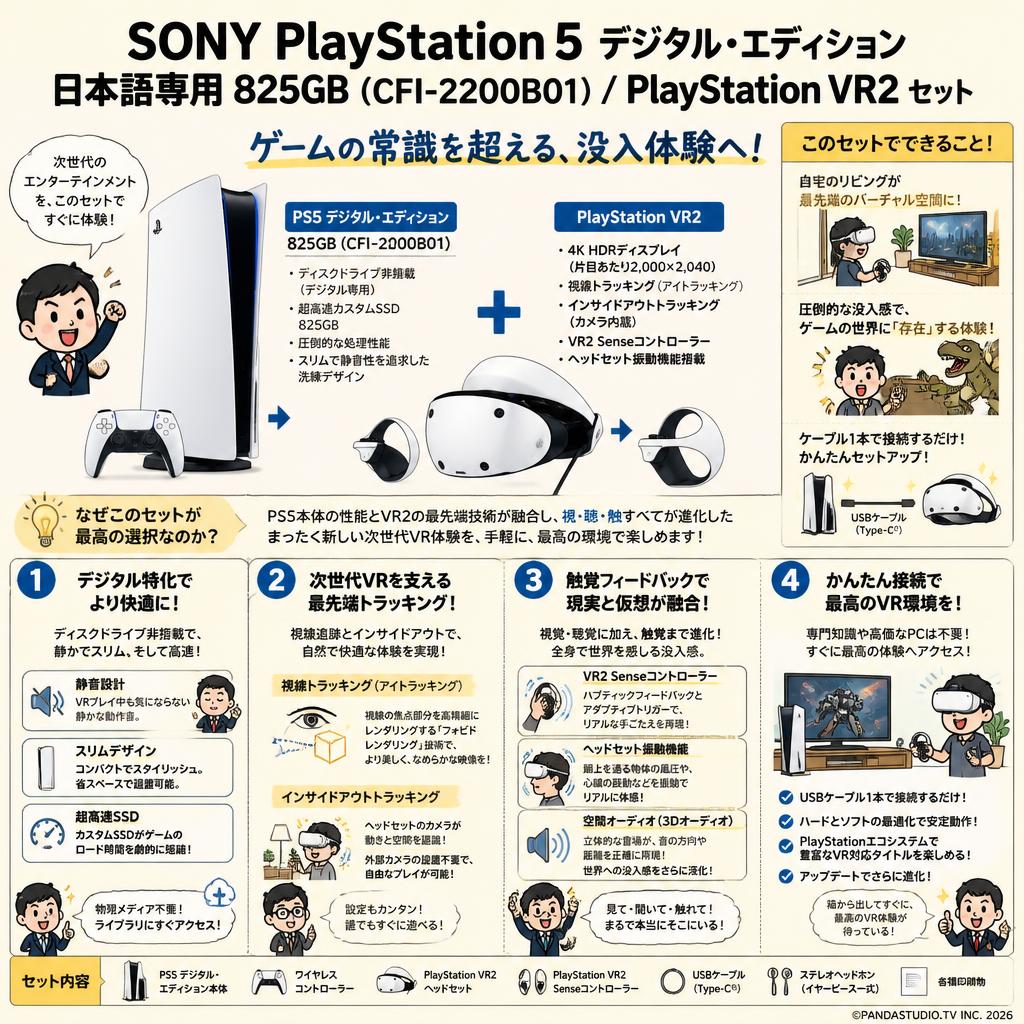 SONY PlayStation 5 デジタル・エディション 日本語専用  825GB (CFI-2200B01) / PlayStation VR2 セット 概要