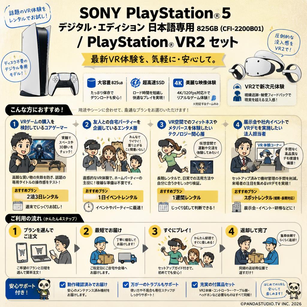 SONY PlayStation 5 デジタル・エディション 日本語専用  825GB (CFI-2200B01) / PlayStation VR2 セット おもな対象のお客様