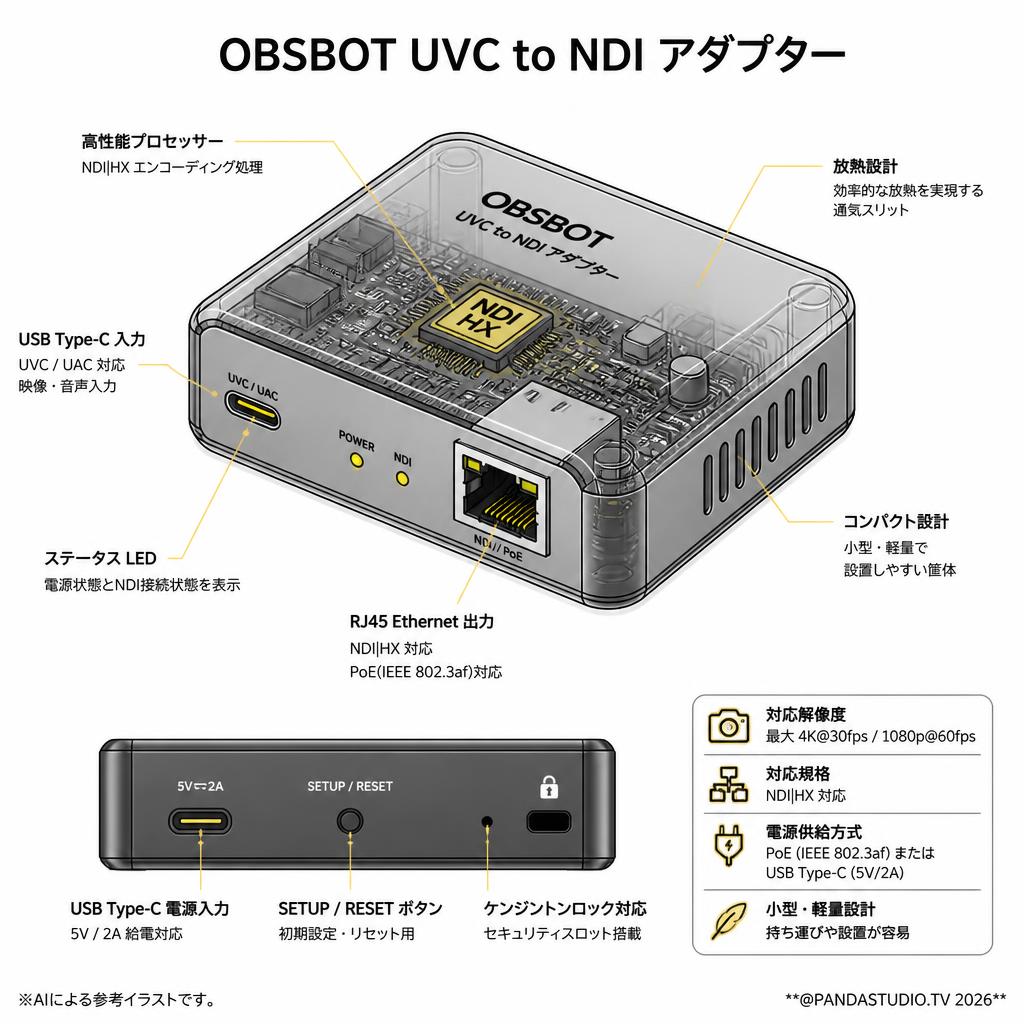 OBSBOT UVC to NDI アダプター スペック