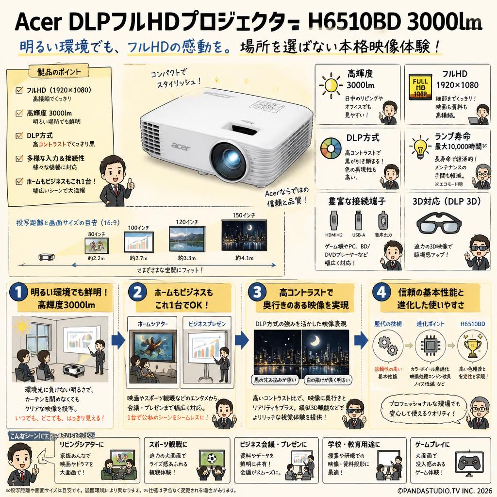 Acer DLPフルHDプロジェクター H6510BD 3000lm 概要