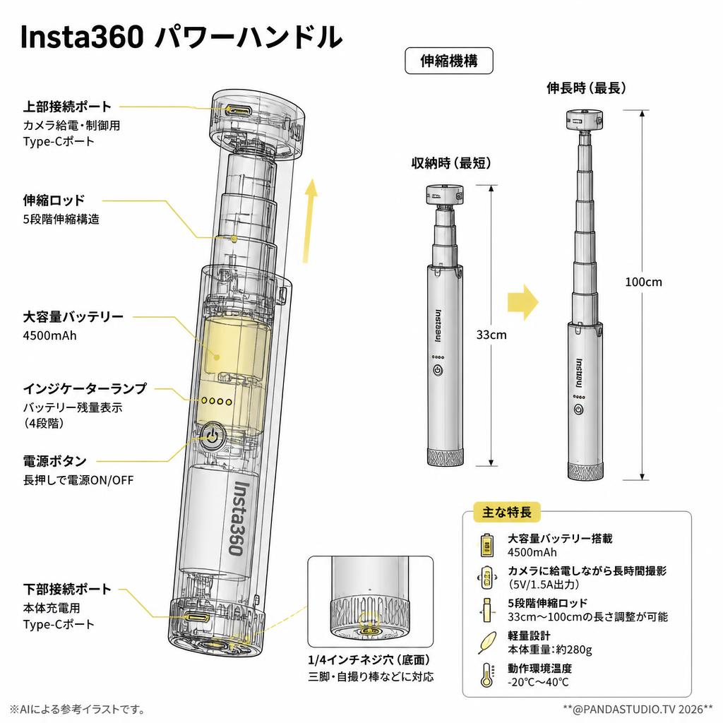 Insta360 パワーハンドル スペック