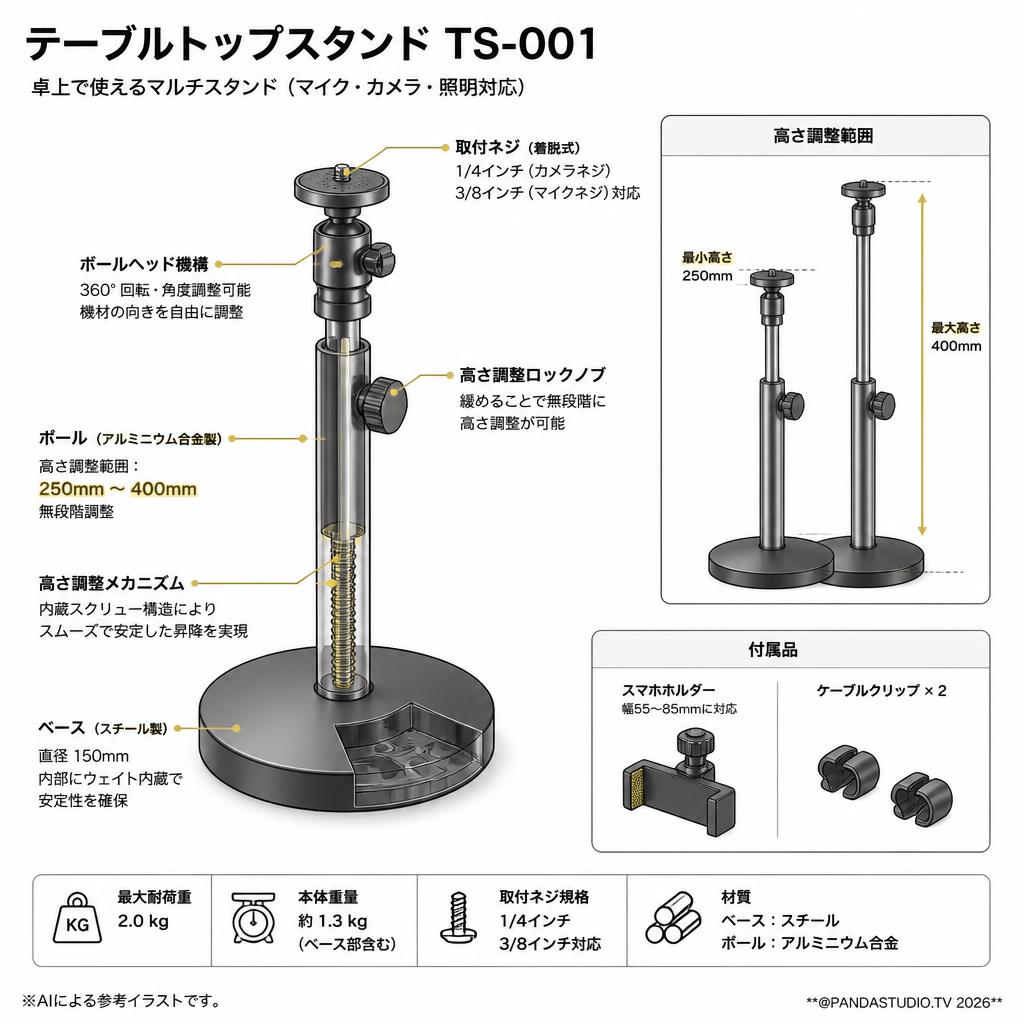 テーブルトップスタンド TS-001 スペック