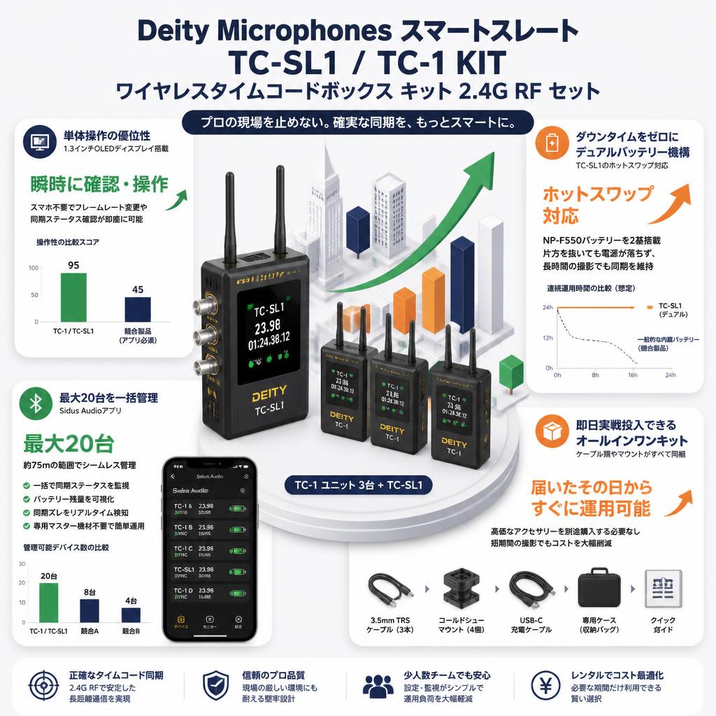 Deity Microphones スマートスレート TC-SL1 /  TC-1 KIT ワイヤレスタイムコードボックス キット 2.4G RF セット セールスポイント