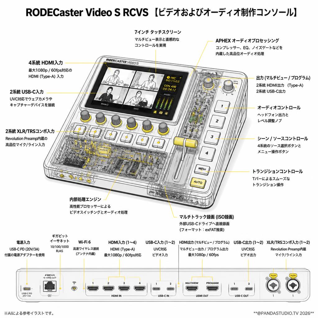 RODECaster Video S RCVS 【ビデオおよびオーディオ制作コンソール】 スペック