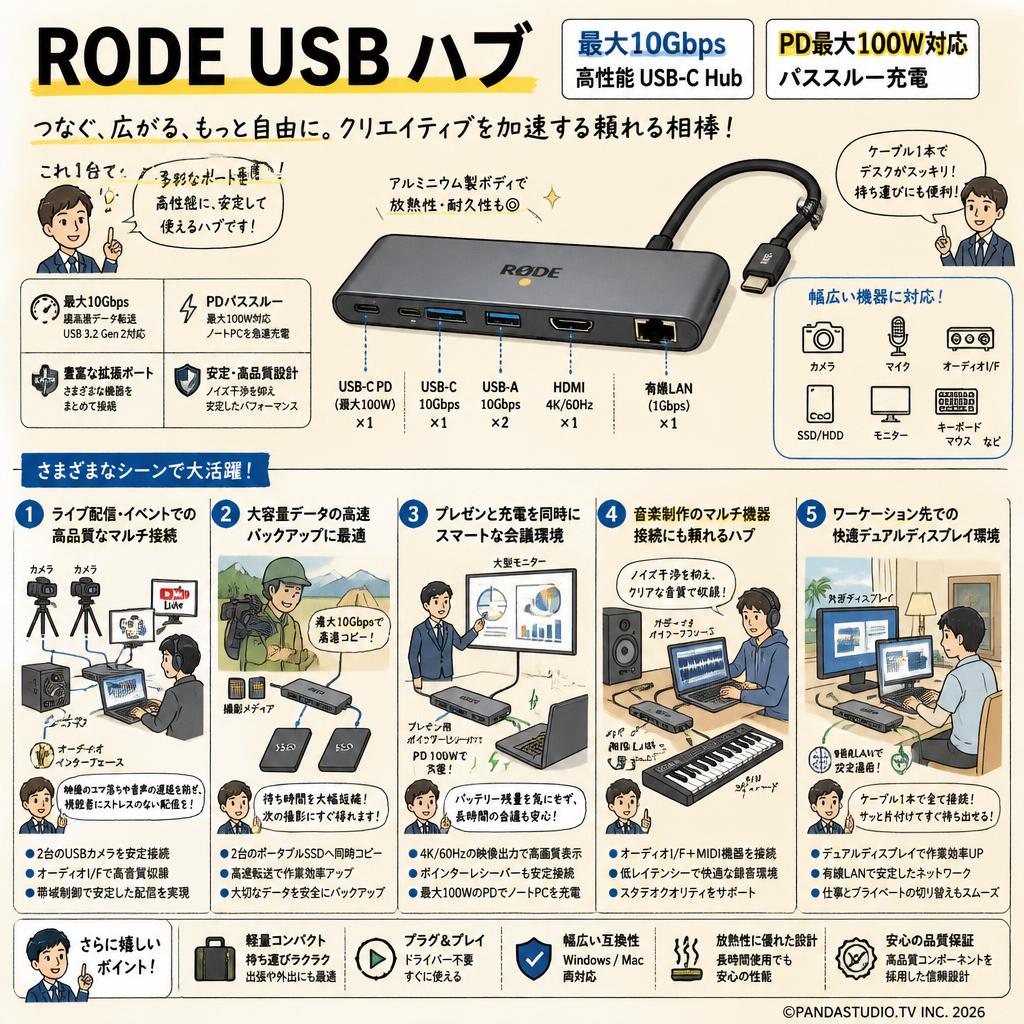 RODE USB ハブ 最大10Gbps 高性能 USB-C Hub PD最大100W対応 用途