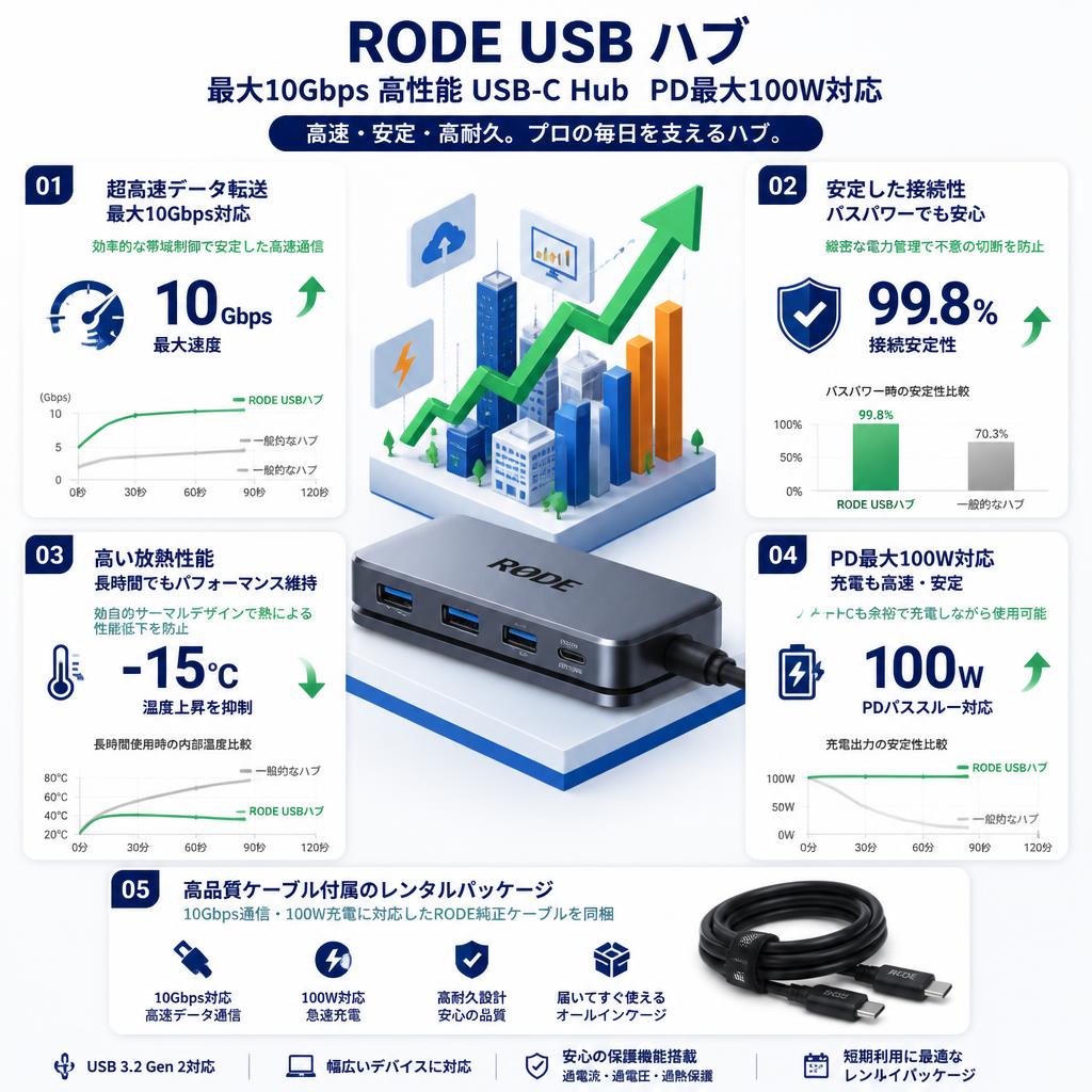 RODE USB ハブ 最大10Gbps 高性能 USB-C Hub PD最大100W対応 セールスポイント
