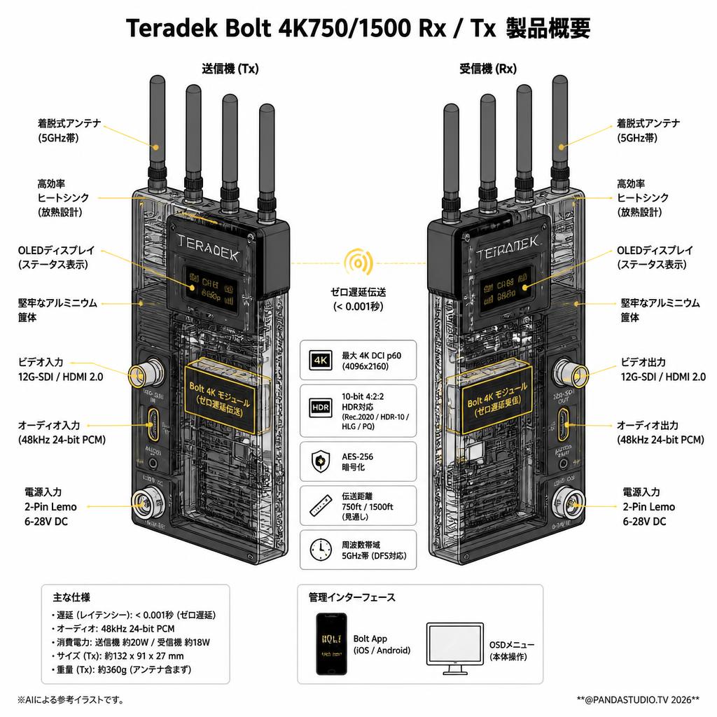Teradek Bolt 4K750/1500 Rx / Tx スペック